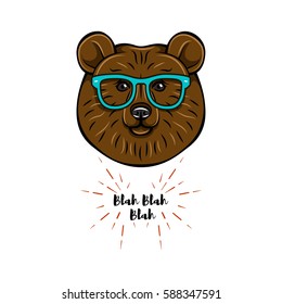 Cute portrait of nerdy brown bear. Vector illustration isolated on white background