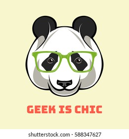 Cute portrait of nerdy panda. Geek is chic. Vector illustration isolated on white background