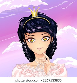 Cute portrait of a princess. Vector illustration in anime style.