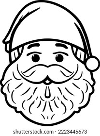 Cute portrait Santa with beard and Christmas hat clip art vector. Holiday design assest. 2023 Happy New Year symbol. Vector illustration on white background.