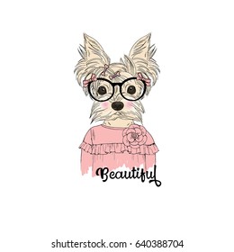 cute portrait of  Yorkshire Terrier, hand drawn animal illustration