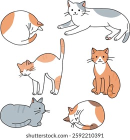 Cute pose illustration set of cats