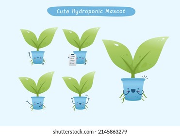 Cute pose set of hydroponic plant mascot character