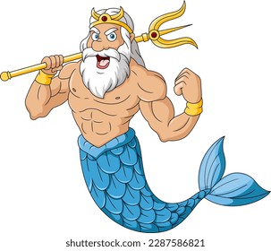 Cute poseidon cartoon on white background