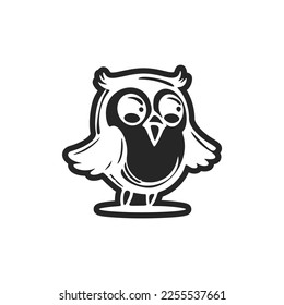Cute and positive black on white background owl logo.