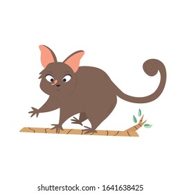 Cute possum on a branch. Animal character design. Australian fauna. Vector illustration