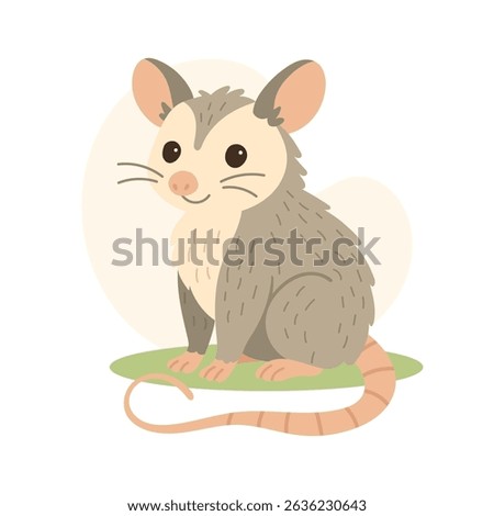 Cute possum sitting on green patch with curious expression, possum illustration perfect for wildlife education, possum cartoon adds charm to children s books and animal-themed designs.