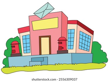Cute post office cartoon illustration