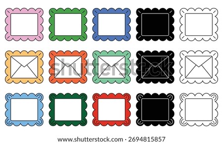 Cute Postage Stamp Frame Collection with Envelopes Flat Vector Illustration