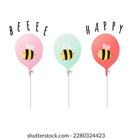 cute postcard with bees and balloon