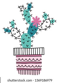 Cute postcard with cactus on modern flat style