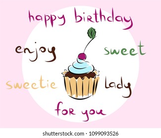 Cute postcard with a cake for a girl's birthday or anything  