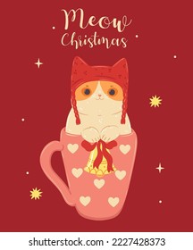 Cute postcard with a cat in a mug .Vector graphics.