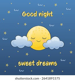 cute postcard clouds moon and stars good night