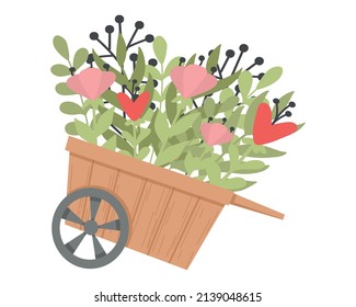 Cute postcard country cart with flowers. Vector illustration. Easy to change color.