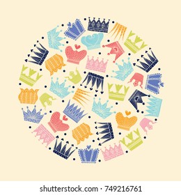 Cute postcard with crown. Illustration.