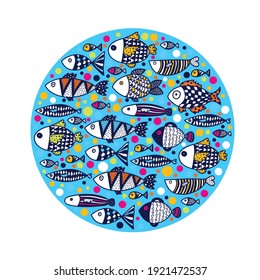 Postal con pescado decorativo.