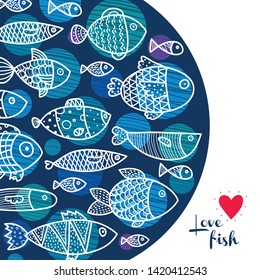 Cute postcard with decorative fish and polka dots.