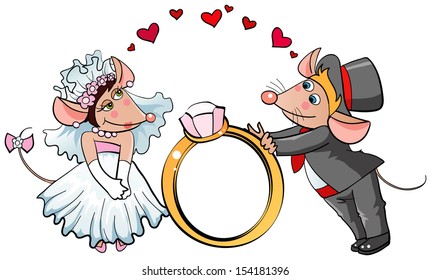 Cute postcard design with mice marriage