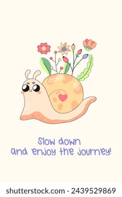 A cute postcard to a friend on a trip, with cute insects. snail, with a funny inscription.