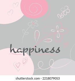 cute postcard gray with pink, pencil, happiness