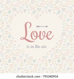 Cute postcard with hand drawn hearts for Valentine's Day. Vector.