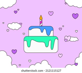 A cute postcard with a happy birthday message illustration set. card, heart, love, letter, diary. Vector drawing. Hand drawn style.