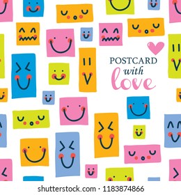 Cute postcard with happy faces. 