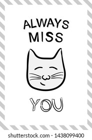 Cute postcard with lettering and cat. Cats motivation postcard.