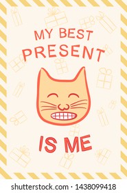 Cute postcard with lettering and cat. Cats motivation postcard.