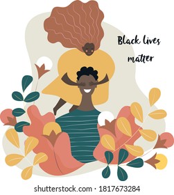 Cute postcard, poster, poster, template. African American dad and daughter are happy and love each other. Black lives matter. Vector flat illustration.