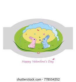 cute postcard with rabbits for Valentine's day