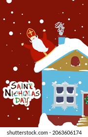 Postal mate para San Nicolás (Sinterklaas) - tarjeta de felicitación o pancarta. Ilustración vectorial del Día de San Nicolás.