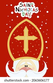 Cute postcard for Saint Nicholas (Sinterklaas) - greeting card or banner. Vector illustration of St. Nicholas Day.