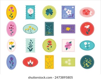 Cute Postcard Stamp Vector Set