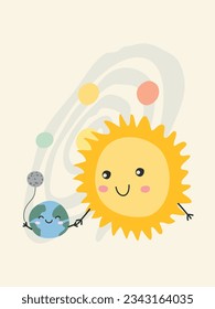 cute postcard with sun and earth