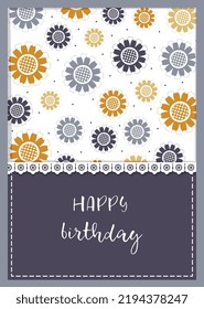 Cute postcard with sunflowers, handmade. Vector illustration