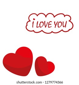 Cute postcard template with red hearts in a corner, a doodle frame and a text sample. White background. Flat hand drawn doodle style vector illustration.