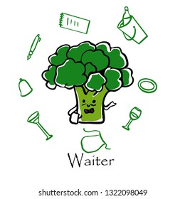 Cute postcard with vegetable as worker of different professions in hand-drawn style. EPS 10
