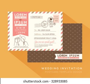 Cute postcard wedding card design Vector Template