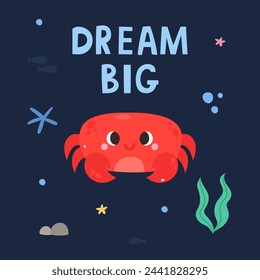 Cute postcards for kids, underwater world, cute vector banner