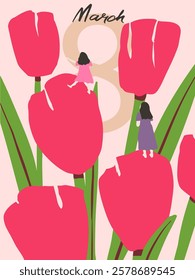 Cute postcards for March 8. Vector illustration.