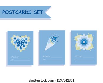 Cute Postcards Set with Flat Floral Design.