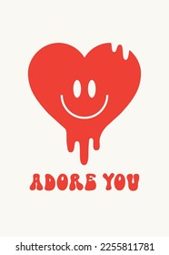 Cute poster 90s style cute heart. Vector illustration.