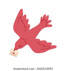 Cute poster with a bird, Valentine's Day greeting card in modern, trendy colors, vector illustration.