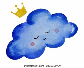 Cute poster with clouds watercolor. Sleep, good night, sky, sweet dreams. Watercolor prints baby room, baby shower, greeting card.