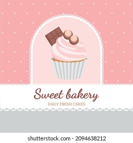 Cute poster with cupcake for bakery design