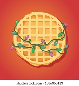 cute poster with frindship concept and illustration of waffle with lights garland. childrens vector illustration