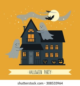 Cute poster for the Halloween party. Haunted house