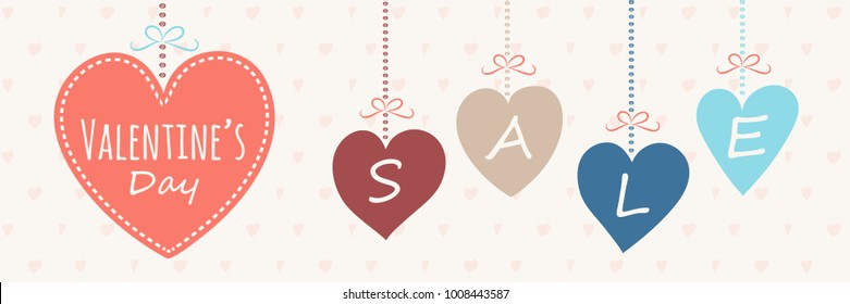 Cute poster with hand drawn hearts for Valentine's Day Sale. Vector.

